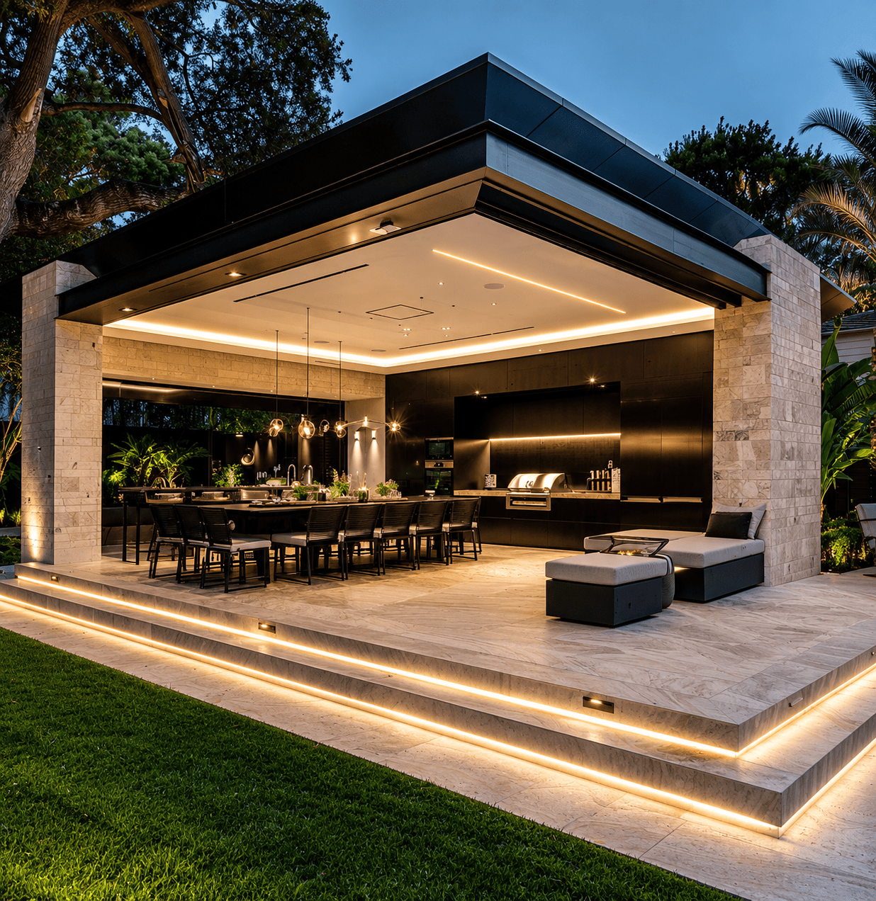 Luxury outdoor living inspiration showcasing a custom patio, outdoor kitchen, fire feature, and elegant entertaining space for modern homes.