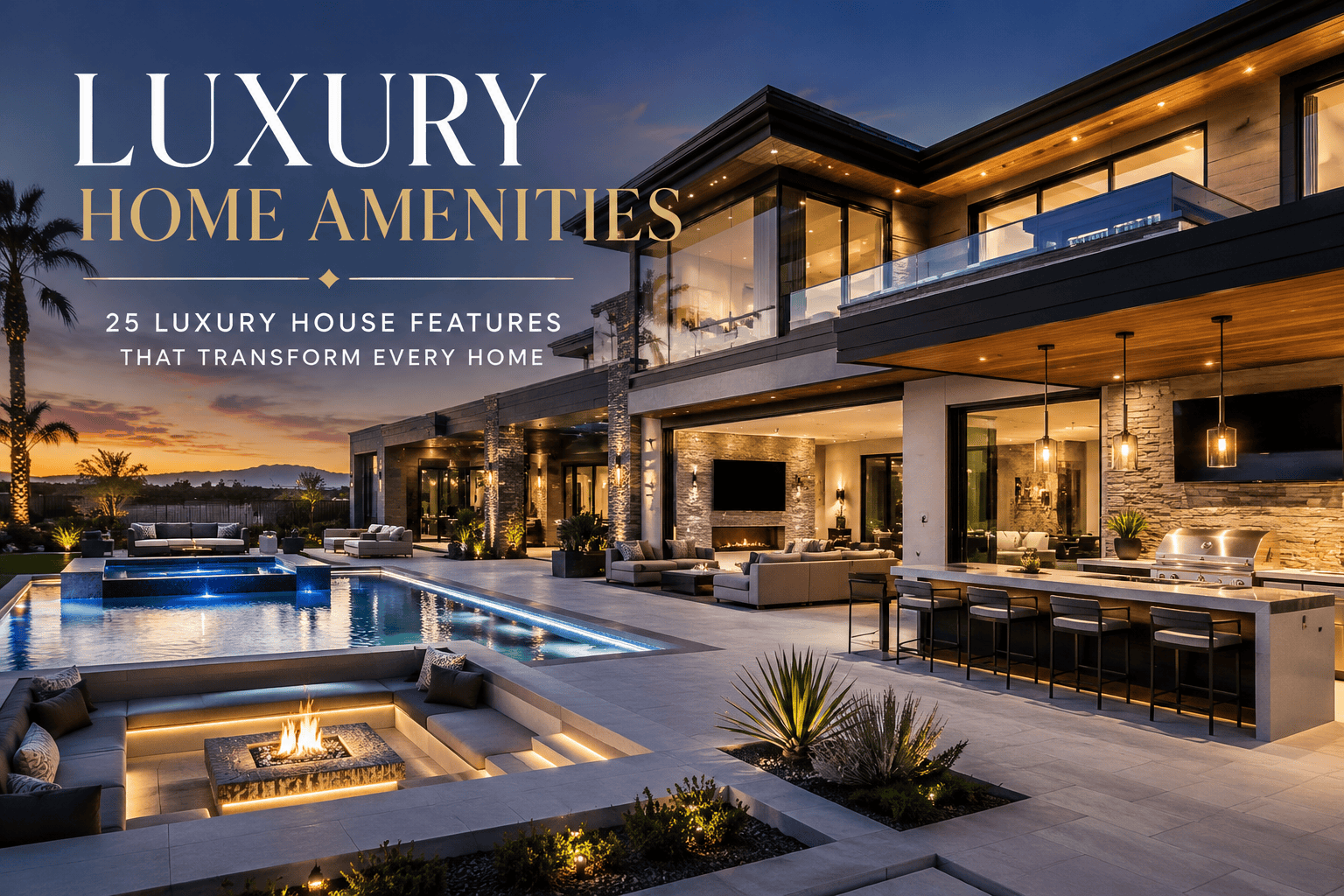 Luxury home amenities including resort-style outdoor living and modern architecture
